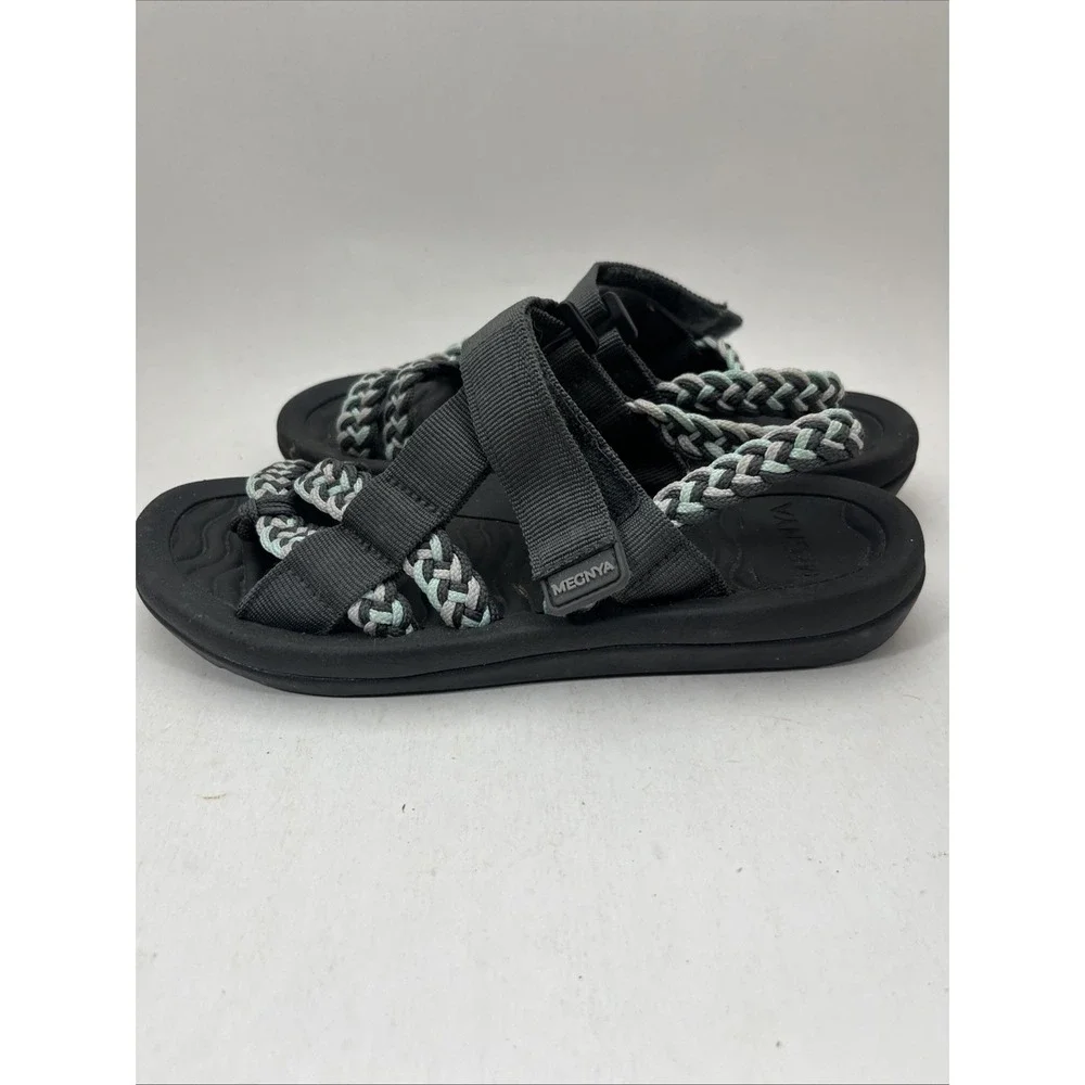 MEGNYA Women's Braided Strap Comfort Sandals Black Aqua Gray Size 7